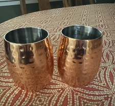 NEW HAMMERED COPPER 18 OZ INSULATED MOSCOW MULE MUG DOUBLE WALLED HOT,COLD set 2