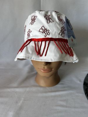 Inukshuk Bucket Hat w/beads, by Oscardo,supplier of Inuit gifts. crown size 54cm