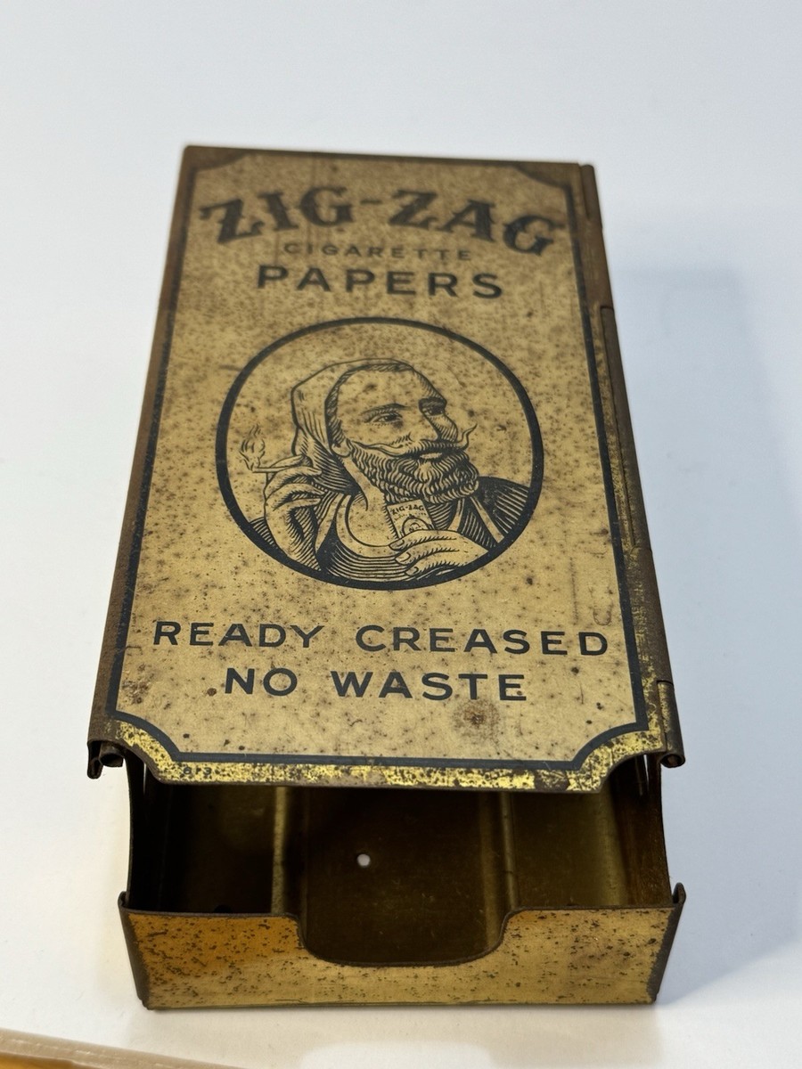 zig zag cigarette case ZIG-ZAG Cigarette Papers Display Dispensing Tin Case Automatic No Waste  Vintage