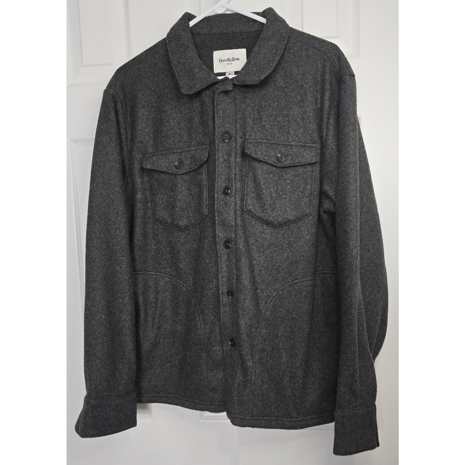 Goodfellow & Co Mens Charcoal Long Sleeve Button-Up Shirt Jacket Size Medium