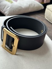 DIOR BLACK LEATHER DIORQUAKE D BUCKLE WIDE BELT Size 80