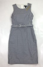 J Crew Sheath Dress Womens 000 Gingham Plaid Check Sleeveless Belted Navy Blue