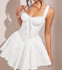 SHEIN Women's Sleeveless Pleated Cami White Dress Lace 100% Cotton Size-XL/12