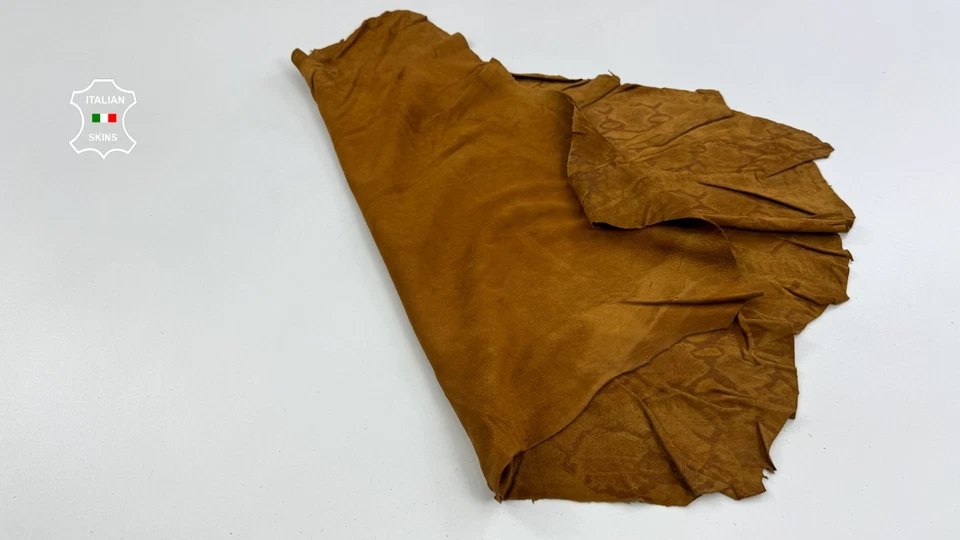 TAN BROWN SUEDE PYTHON PRINT ON Soft Italian Lambskin Leather 4+sqf 0.8mm #C6178 - Image 3 of 4
