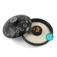 🔥 Soapstone Black Charcoal Incense Burner Bowl and Lid + FREE Coaster & Sand ✨