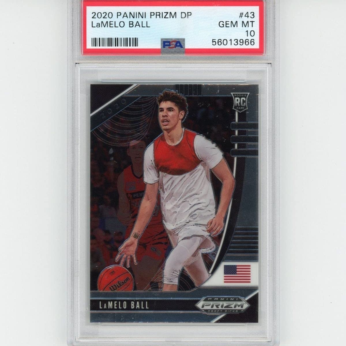 Graded 2020-21 Panini Prizm LAMELO BALL #43 Rookie RC Card PSA 10