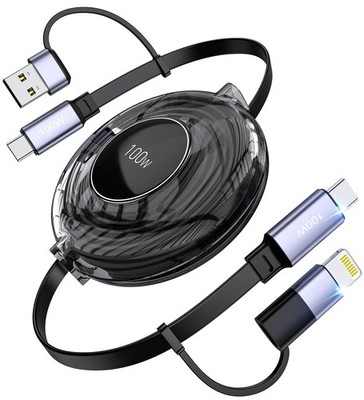 Retractable USB-C Cable 100W 4-in-1 Multi Charging Cable  for All Devices