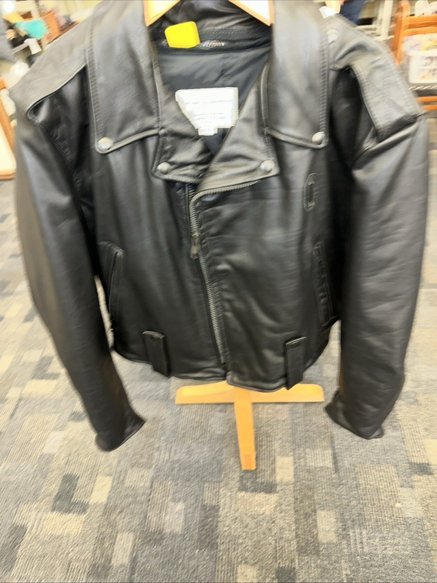 Police Motorcycle Leather Jacket Mens Size 46 Lined Taylors