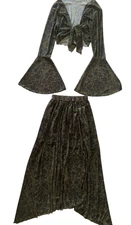 Romwe Baroque Two Piece Set XS Bell Sleeve Crop Top Maxi Skirt Witchy Got