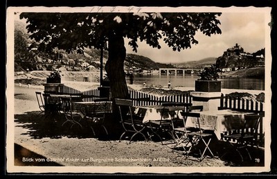 Postcard Schreckenstein, view from the inn Anker to the castle ruins Schreckenstein 1941 
