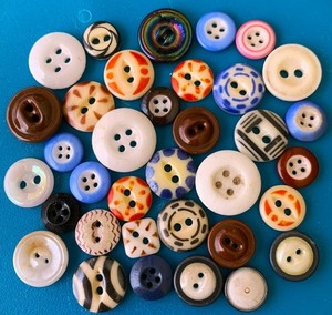35 Antique China Buttons - Ringer, Stencil, Solid Body, Calico