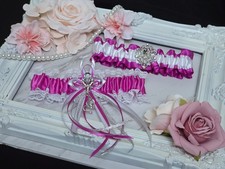 Wedding Garter Set Azalea Satin White Lace Wedding Prom Bridal Rhinestones Toss
