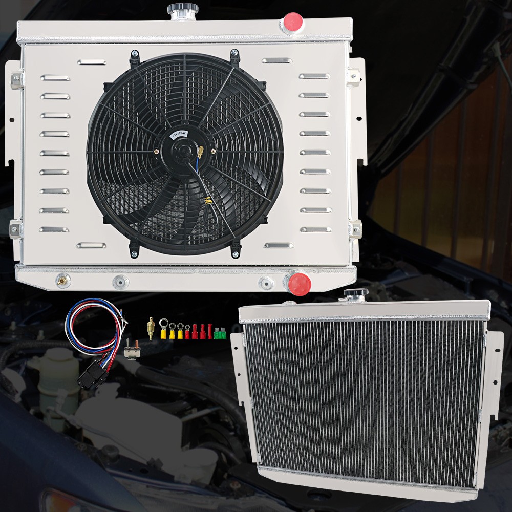 4Row Radiator Shroud&Fan&Relay fit 1973-1978 74 Dodge Plymouth Mopar 7.2L 440 V8