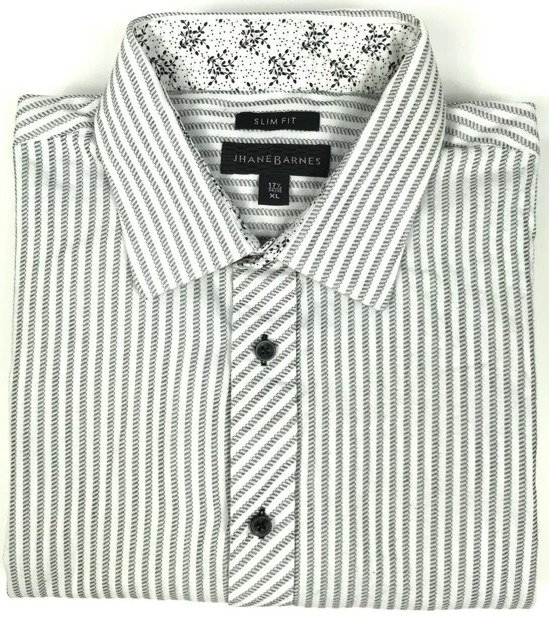 Jhane Barnes Mens XL Slim Fit Long Sleeve White Gray Striped