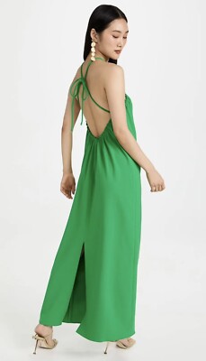 slim fit dress slacks Laura Sleeveless Halter Neck Side Slit Ruffle Maxi Dress-Kelly Green Kelly Green / Small main image 0