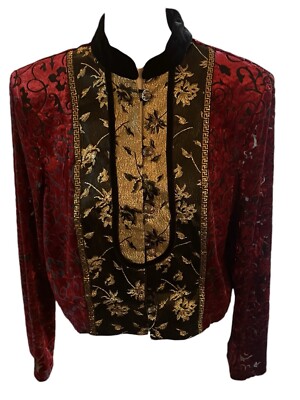 PG COLLECTIONS by Ginger Bort Mandarin Collar Jacket Buttons Burn Out Shiny 12
