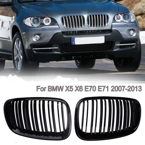 Front Kidney Grill Gloss Black Grille Dual Slats For 2007-2013 BMW E70 E71 X5 X6 - Bild 4 von 9