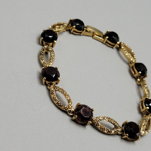 Monet Bracelet Gold Tone Brown Rhinestone Link 7.25" - Picture 4 of 15