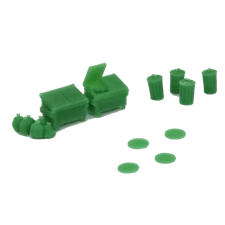Outland Models Railroad Scenery Trash Can, Dumpster & Manhole Set N Scale