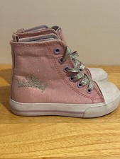 Girls Disney Pink Sparkle Glitter High Top Sneakers Size 8 Metallic Lace up