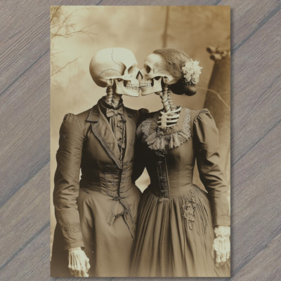 STICKER Romantic Skeleton Bride Groom Top Hat Floral Goth Wedding Love Emo Odd