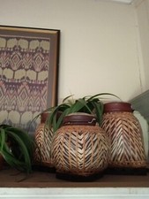 Vintage Rice Basket Hand Painted VGC Large 37x24cm VGC