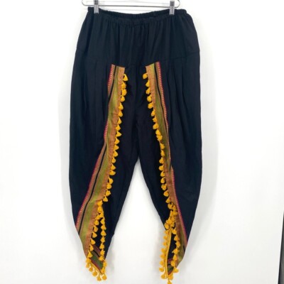 Mesmora Indian Tulip Pants Free One Size Dhoti Salwar Black Banarasi Border