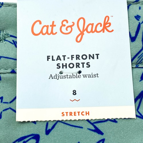 Cat & Jack Boys Size 8 Flat Front Shorts Adjustable Waist Pockets Sharks Green - Picture 8 of 10