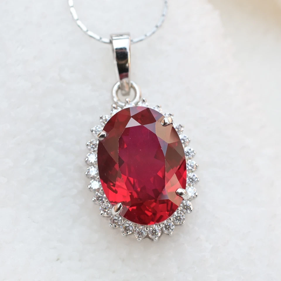 Colgante de rubí rojo natural de 20,20 quilates - Piedra preciosa suelta certificada en plata maciza 925 Foto 3 de 4