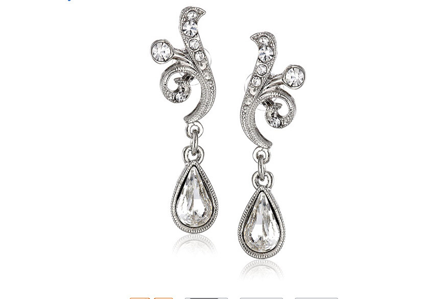 y♡Crystal☆bijou 1928 Jewelry Silver-Tone Crystal Scroll Teardrop Earrings. Z69 | eBay