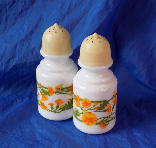 Avon Milk Glass Floral Salt & Pepper Shaker Matched Set Vintage