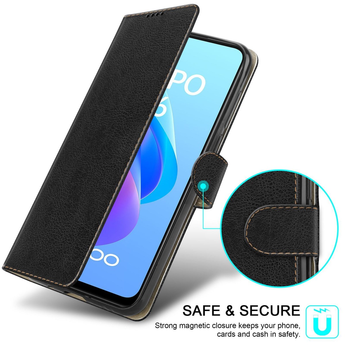 HONLEN Custodia Portafoglio Magnetica In Pelle Per Realme 9i 5G, Con Supporto E 2 Slot Carte, Antiurto, Flip Cover, Nero