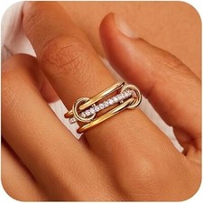 Zircon Set Eternity Band Connected Ring Set Trendy Stacking Gold Finish Rings
