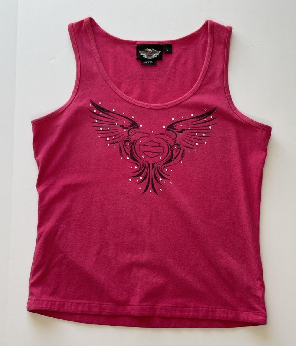 Vintage Y2K Women’s Harley Davidson Pink Tank Top Size Large Biker