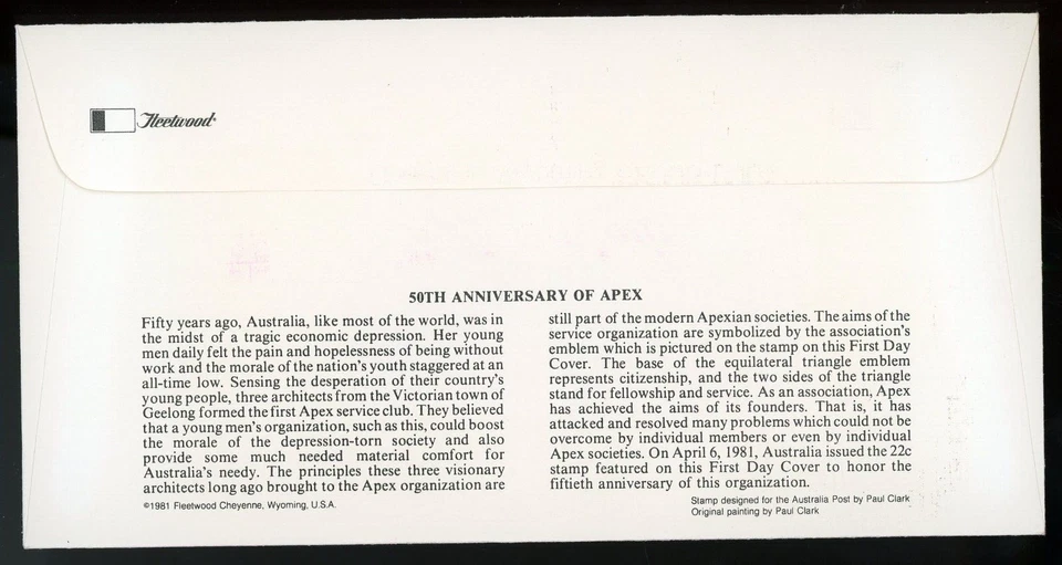 AUSTRALIA 1981 FIRST DAY COVER, 50th ANNIVERSARY OF APEX !! N02 - Image 2 of 2