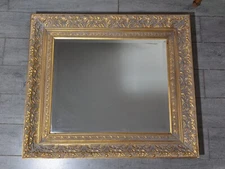 Vintage Gold Gilt Wood Frame Ornate Wall Mirror Beveled Glass Hollywood Regency