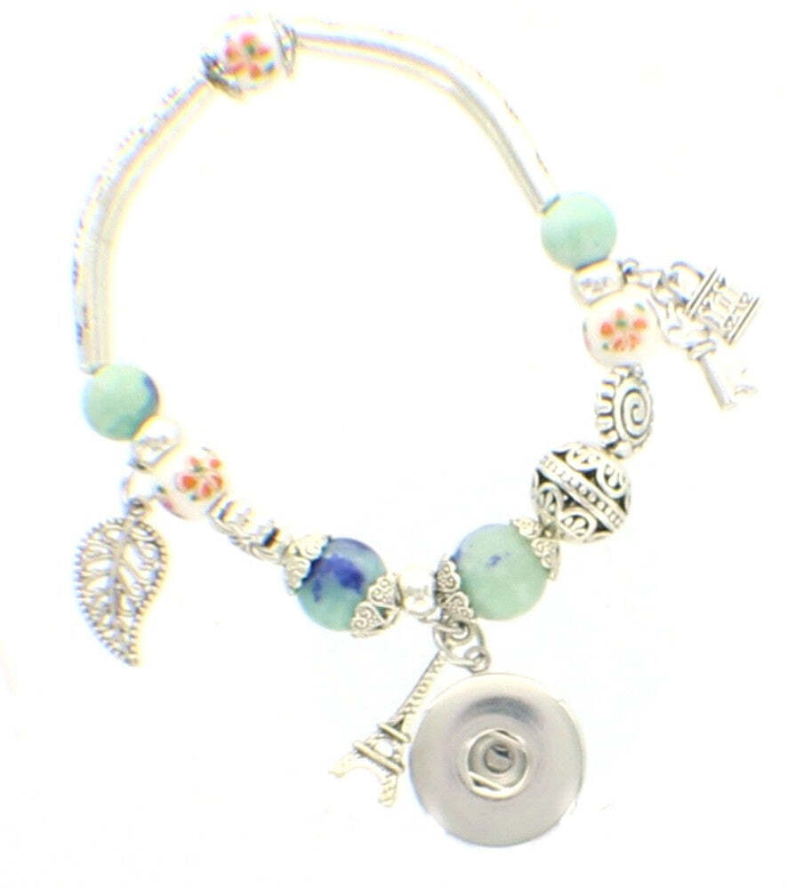 Crystal Ball Bead Bracelet with 18mm Snap Buttons for DIY Interchangeable Design  -image