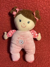 9 Baby Starters My First Doll Rattle Plush stuffed Pink Girl Brown Hair