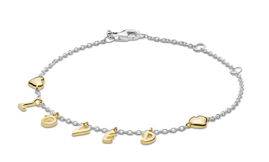PANDORA Loved Script 925 Sterling Silver Bracelet With 18k Gold