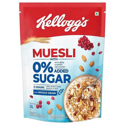 Kellogg's Muesli 0% Added Sugar 20% Almonds & Raisins Vitamins B1, B2, B3, 500g