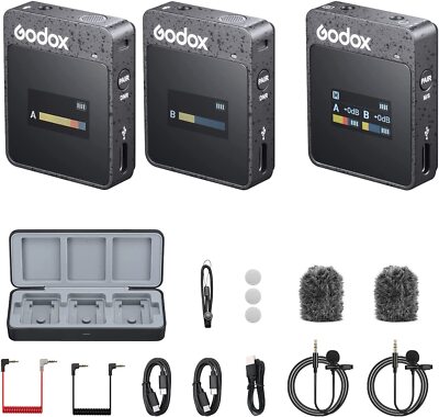 Godox MoveLink II M2 2.4GHz Wireless Lavalier Microphone System w/ Charging Case