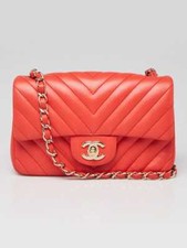 Chanel Red Chevron Quilted Lambskin Leather New Mini Flap Bag