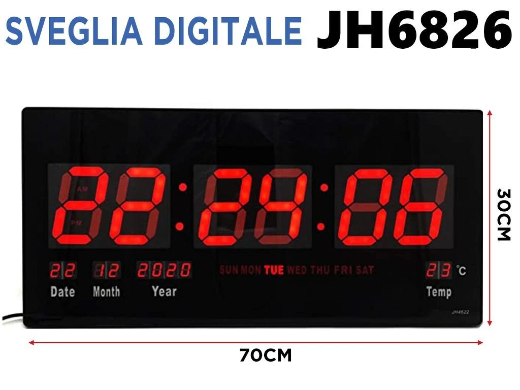 Orologio da parete con sveglia elettronica digitale LCD a grande schermo, termometro, display di umidità (bianco, 8280) | Leroy Merlin
