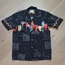 Paradise Found Vintage Happy Hour Shirt Men's sz S Black Short Sleeve Button Up