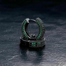 3.00Ct Round Cut Lab-Created Emerald Men's Hoop Earrings 14K Black Gold Finish