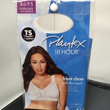 Playtex 18-hour Bra Size 38 D Front Close With Flex Back Wirefree 4695 White