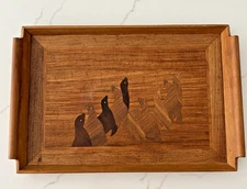 Vintage Habitat Marquetry Wood Tray 13x19 Inlaid Birds Philippines MCM Boho