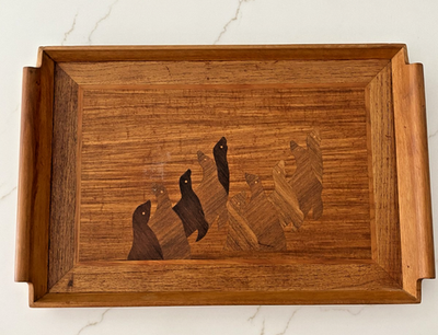 #ad #ad Vintage Habitat Marquetry Wood Tray 13x19 Inlaid Birds Philippines MCM Boho $21.99