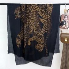 Leopard Print Old Money Wool Scarf Ultra Fine Winter Wimmers Statement Shawl