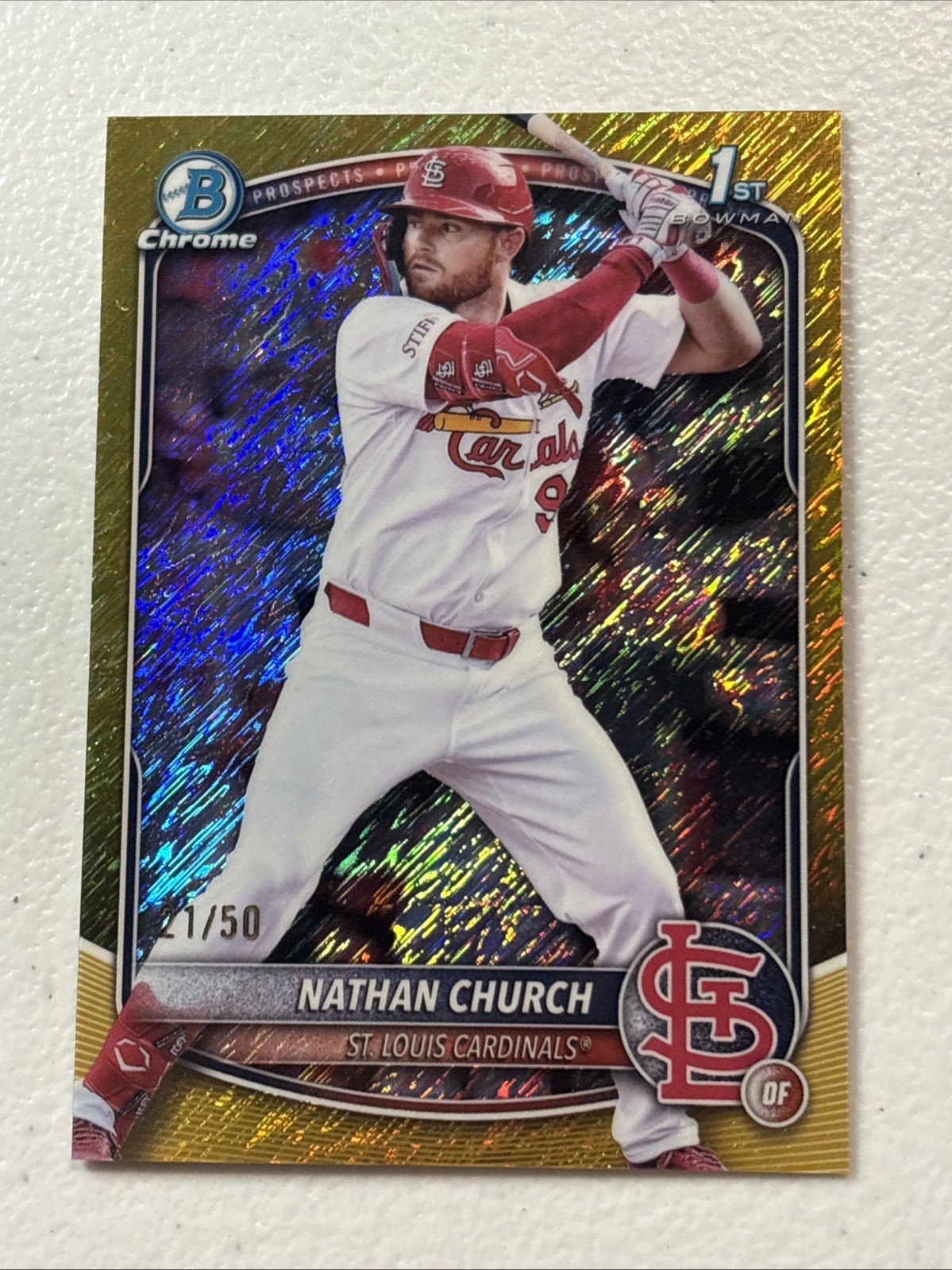 Nathan Church 2025 Bowman 1st Chrome Gold Shimmer 21/50 Cardinals